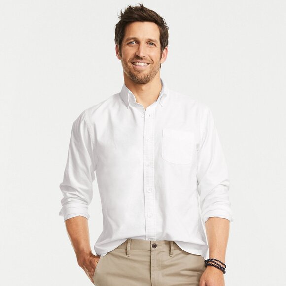 Lands' End Mens Button Down Shirt 16-36 Tall Solid White No Iron Pinpoint Oxford - Picture 1 of 4